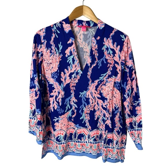 Lilly Pulitzer Luna Bay Tunic Borealis Blue Swim On Over Size Medium - Picture 3 of 8